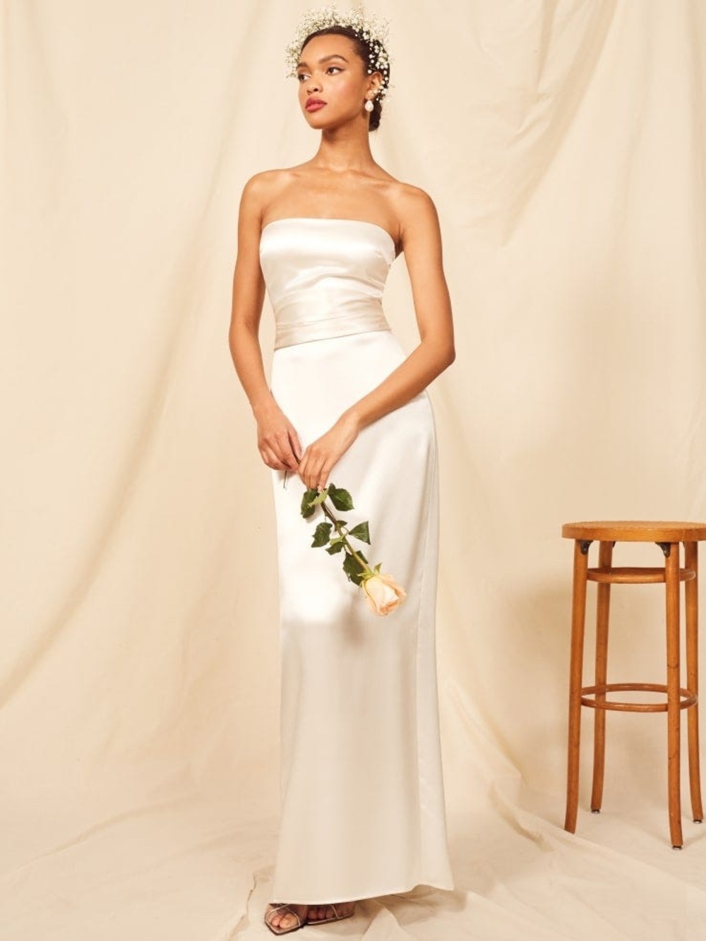 NEW Reformation Giotto Ivory Silk Gown Maxi Wedding Dress Strapless Size 6